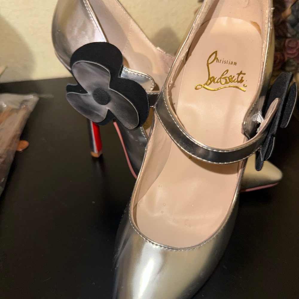Christian Louboutin Silver and Black Heels